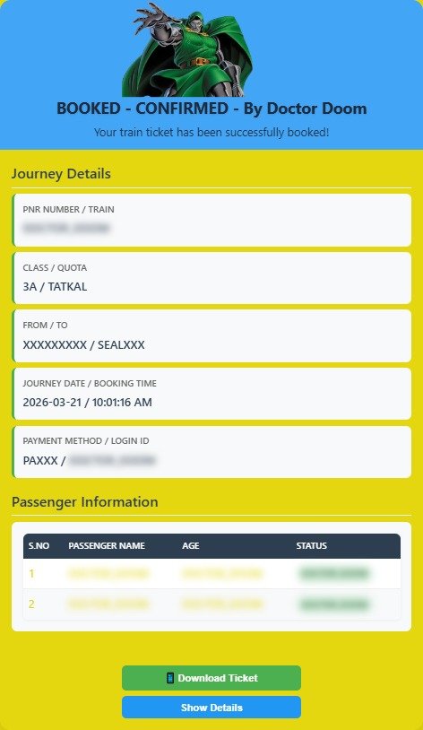 DoctorDoom Tatkal Software - confirmed booking result 10