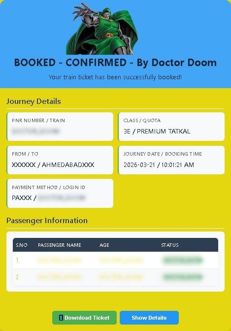 DoctorDoom Tatkal Software - confirmed booking result 11