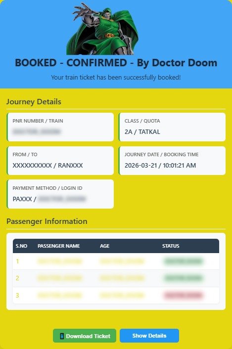 DoctorDoom Tatkal Software - confirmed booking result 12