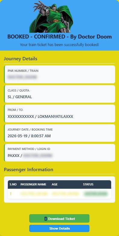 DoctorDoom Tatkal Software - confirmed booking result 13