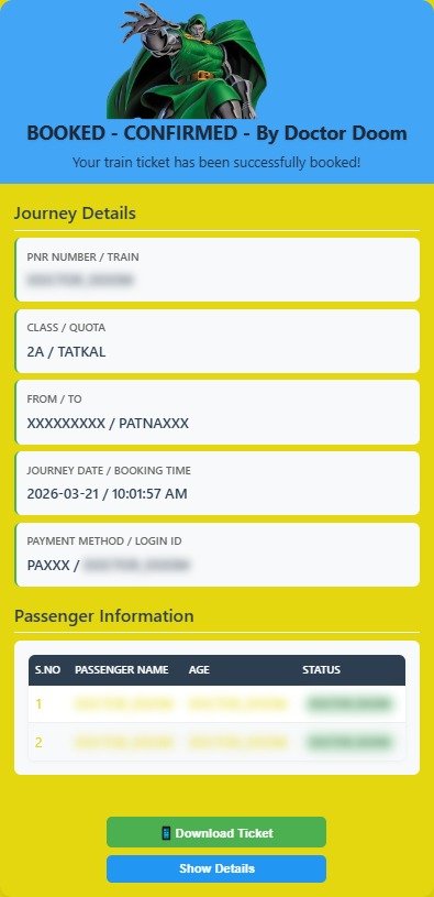 DoctorDoom Tatkal Software - confirmed booking result 15