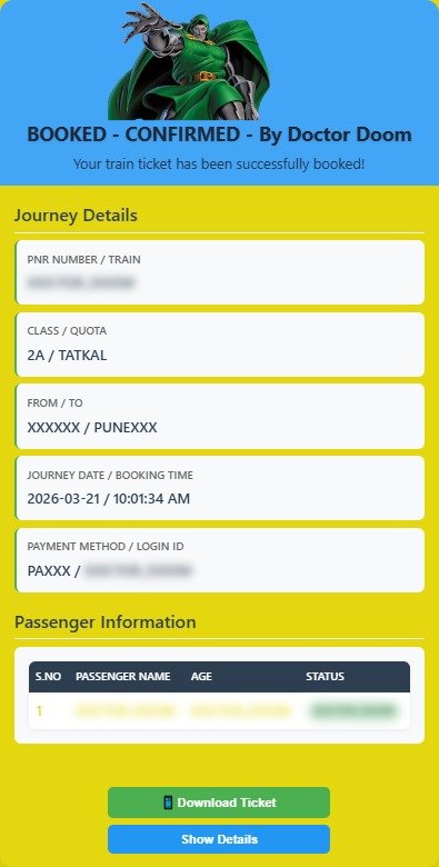 DoctorDoom Tatkal Software - confirmed booking result 3