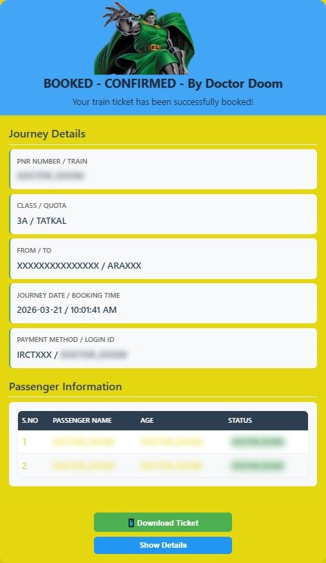 DoctorDoom Tatkal Software - confirmed booking result 4