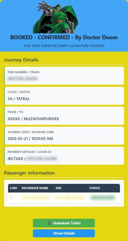 DoctorDoom Tatkal Software - confirmed booking result 8