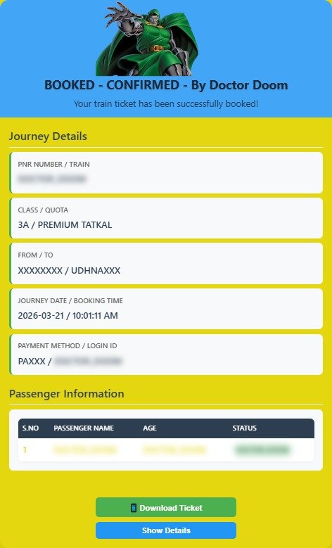DoctorDoom Tatkal Software - confirmed booking result 9